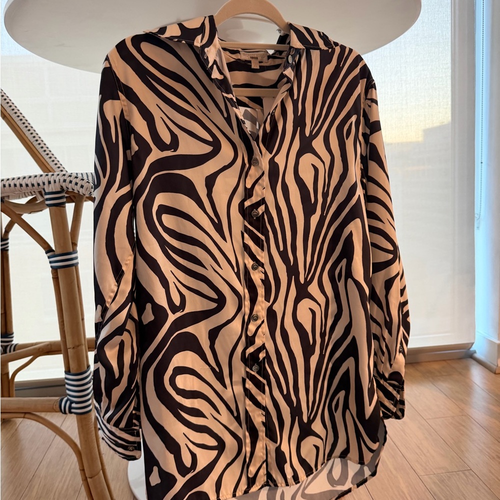 Ronny Kobo Collection Black and Cream Patterned Button-Down Shirt